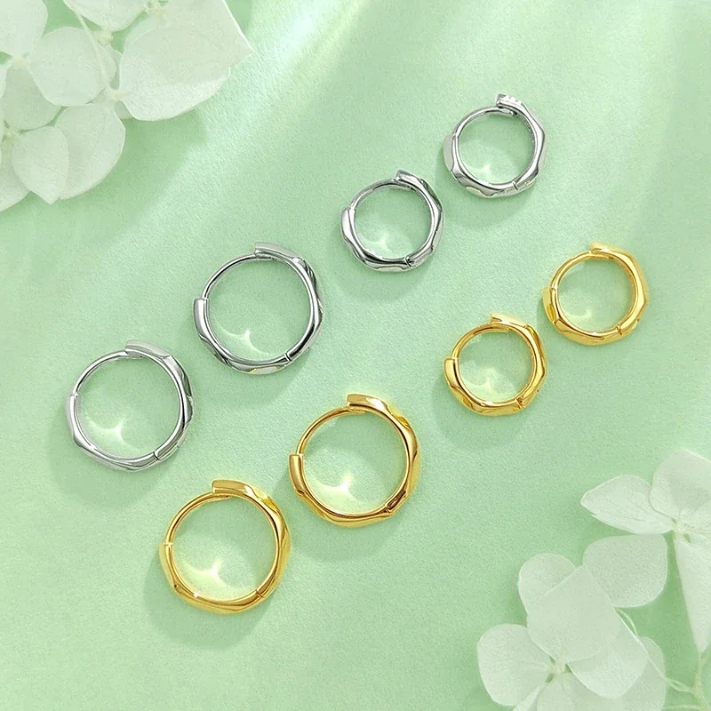 Sculpted Faceted 925 Sterling Silver Huggie Hoop Earrings