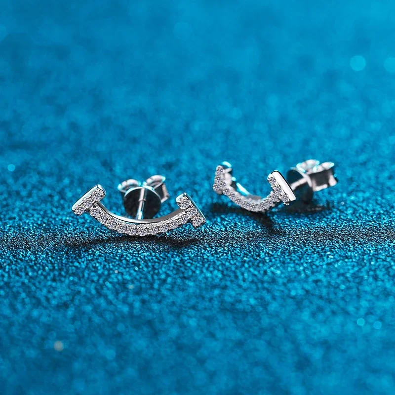 Curved Pavé Moissanite 925 Sterling Silver Stud Earrings