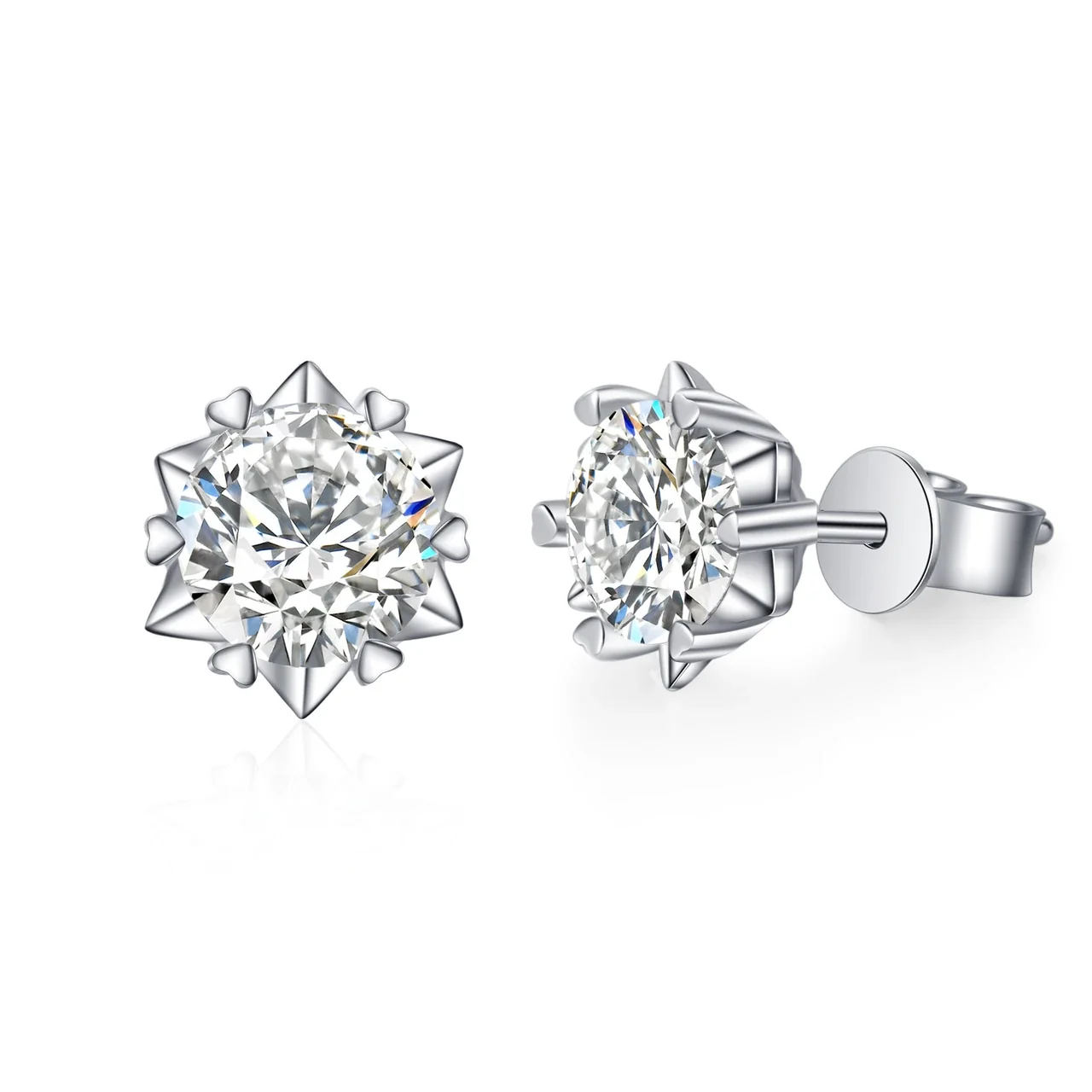 Radiant Snowflake 925 Sterling Silver Six-Prong Stud Earrings