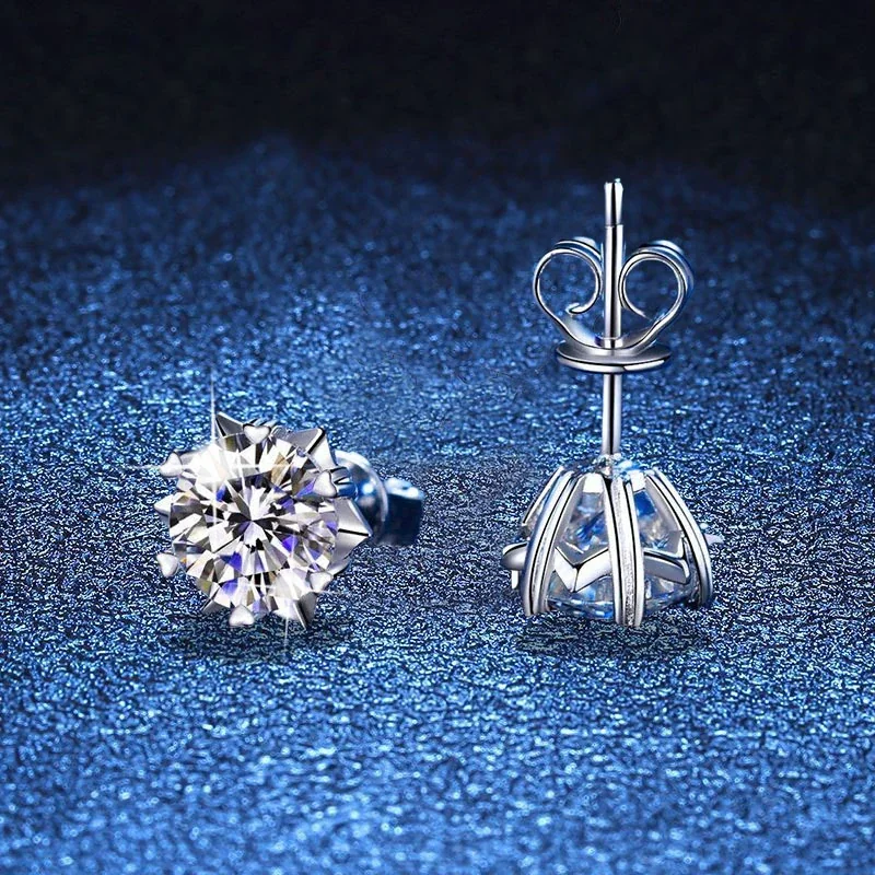 Radiant Snowflake 925 Sterling Silver Six-Prong Stud Earrings