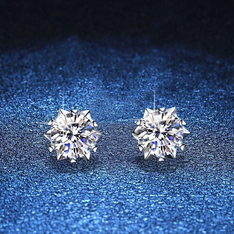 Radiant Snowflake 925 Sterling Silver Six-Prong Stud Earrings