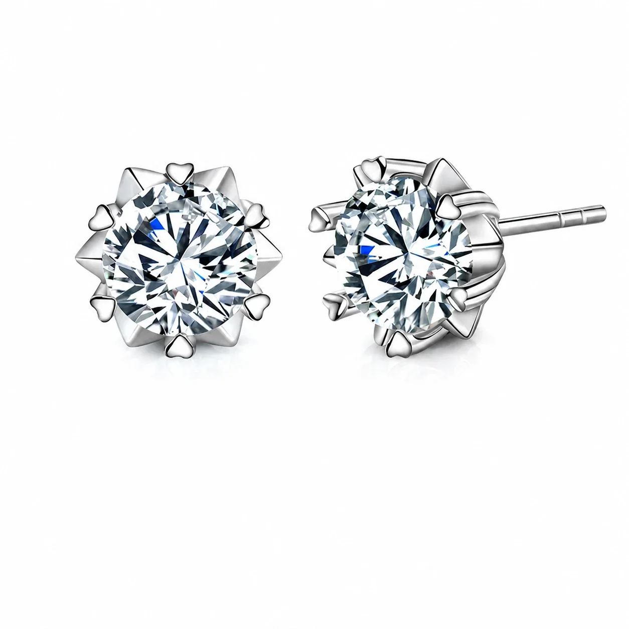Radiant Snowflake 925 Sterling Silver Six-Prong Stud Earrings