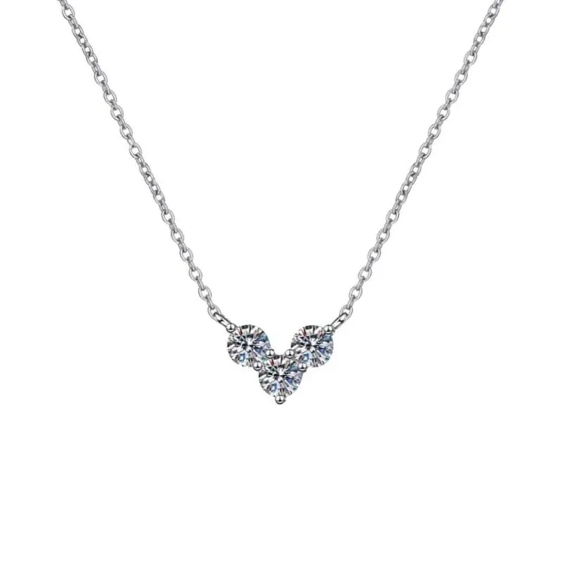 Delicate Three-Stone Heart 925 Sterling Silver Necklace