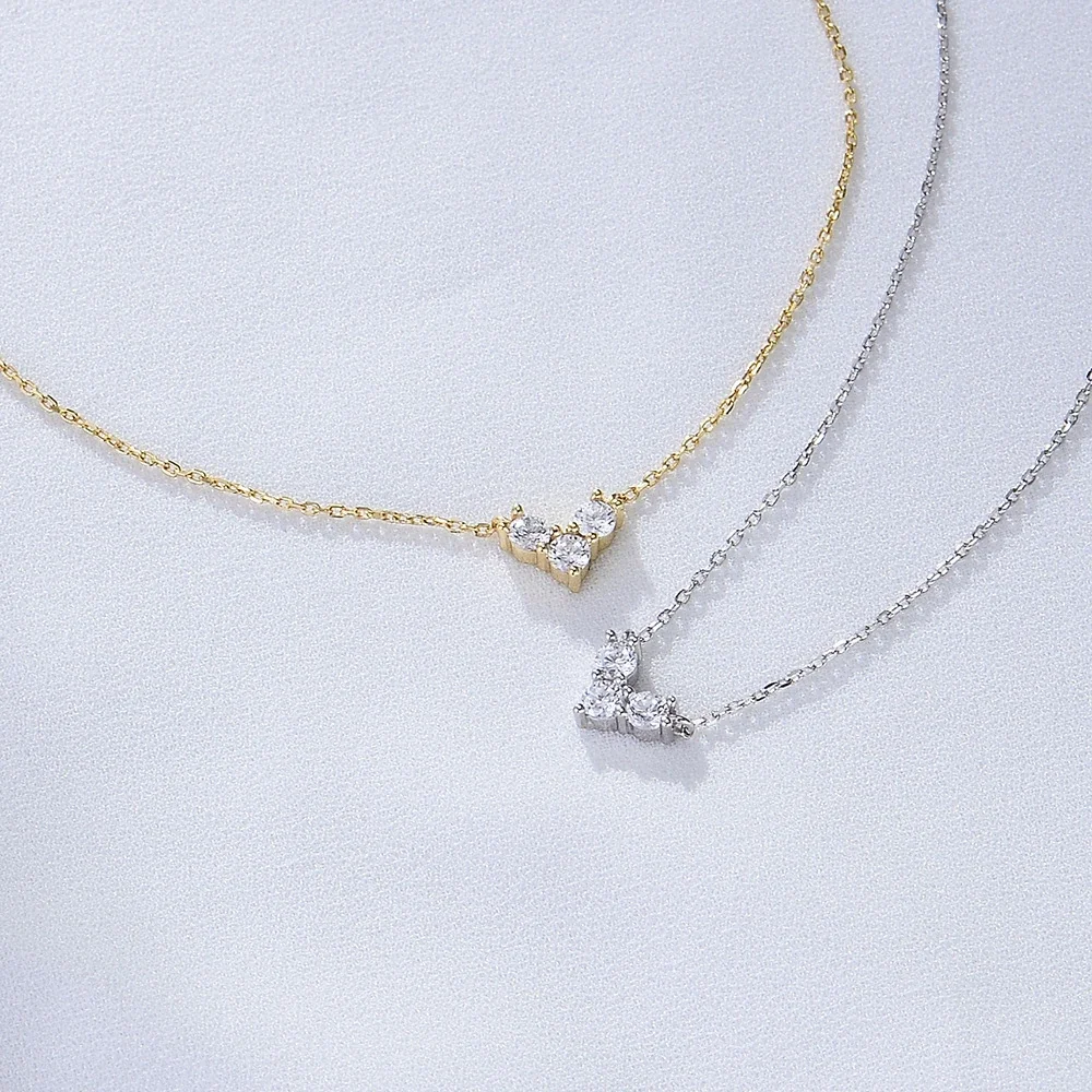 Delicate Three-Stone Heart 925 Sterling Silver Necklace