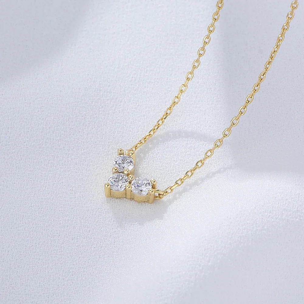 Delicate Three-Stone Heart 925 Sterling Silver Necklace