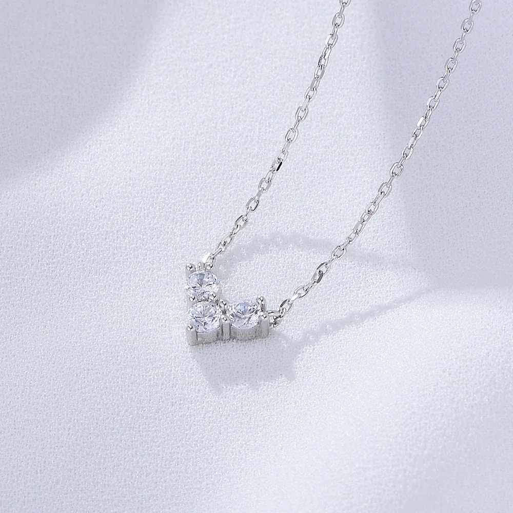 Delicate Three-Stone Heart 925 Sterling Silver Necklace