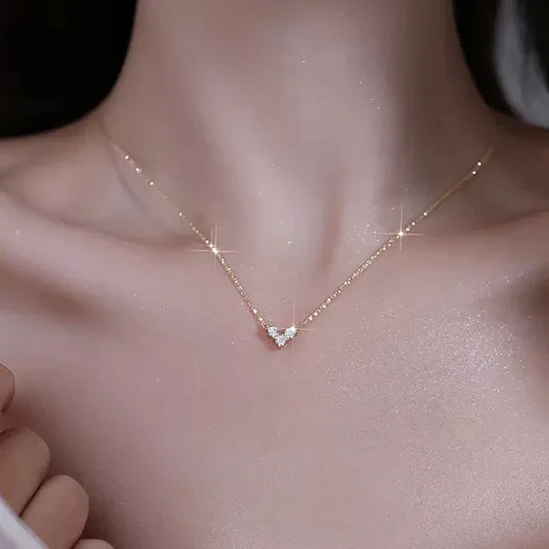 Delicate Three-Stone Heart 925 Sterling Silver Necklace