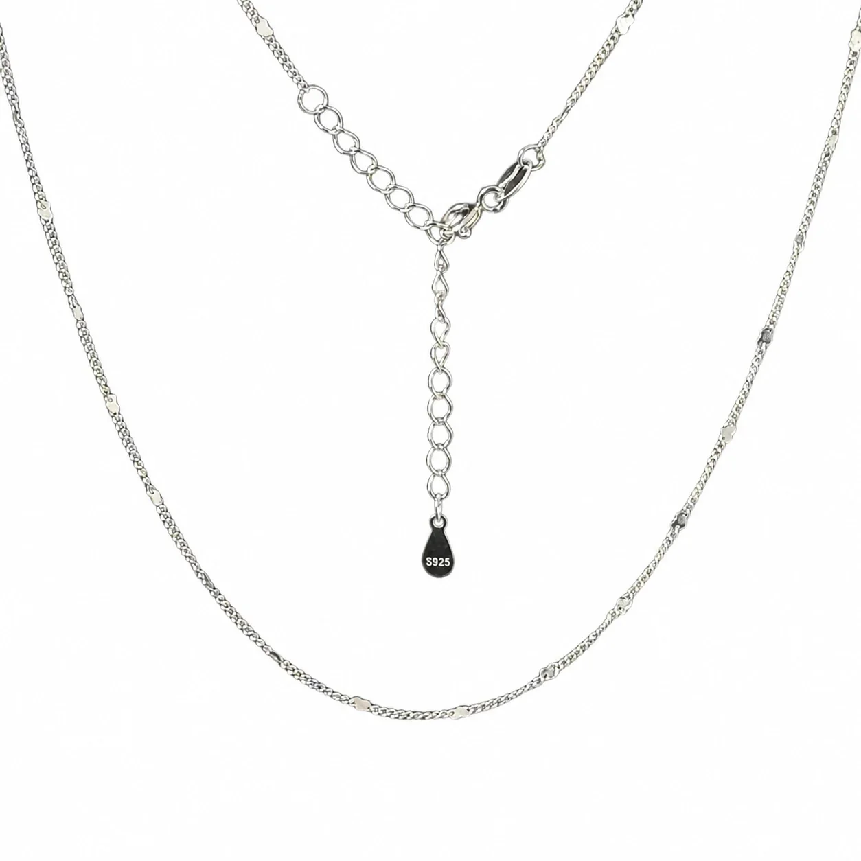 Delicate 925 sterling silver curb oval-station Chain Necklace