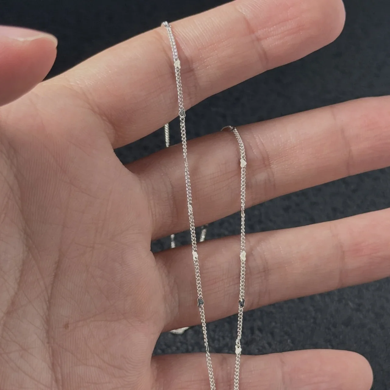 Delicate 925 sterling silver curb oval-station Chain Necklace