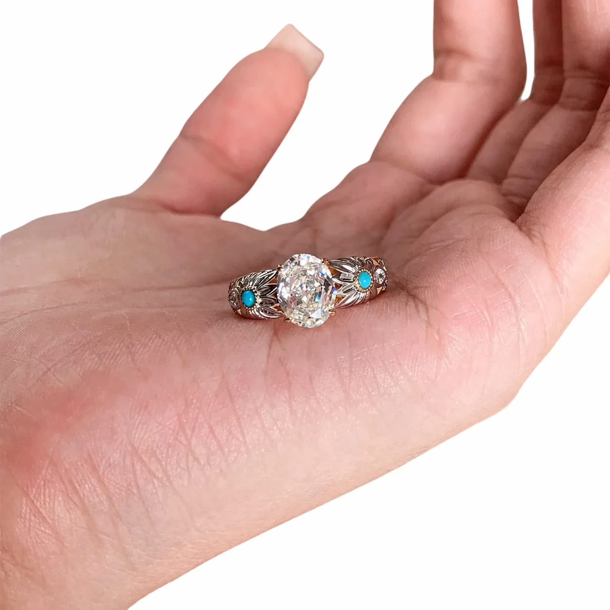 Vintage Oval Crystal Daisy Silver-Plated Copper Ring