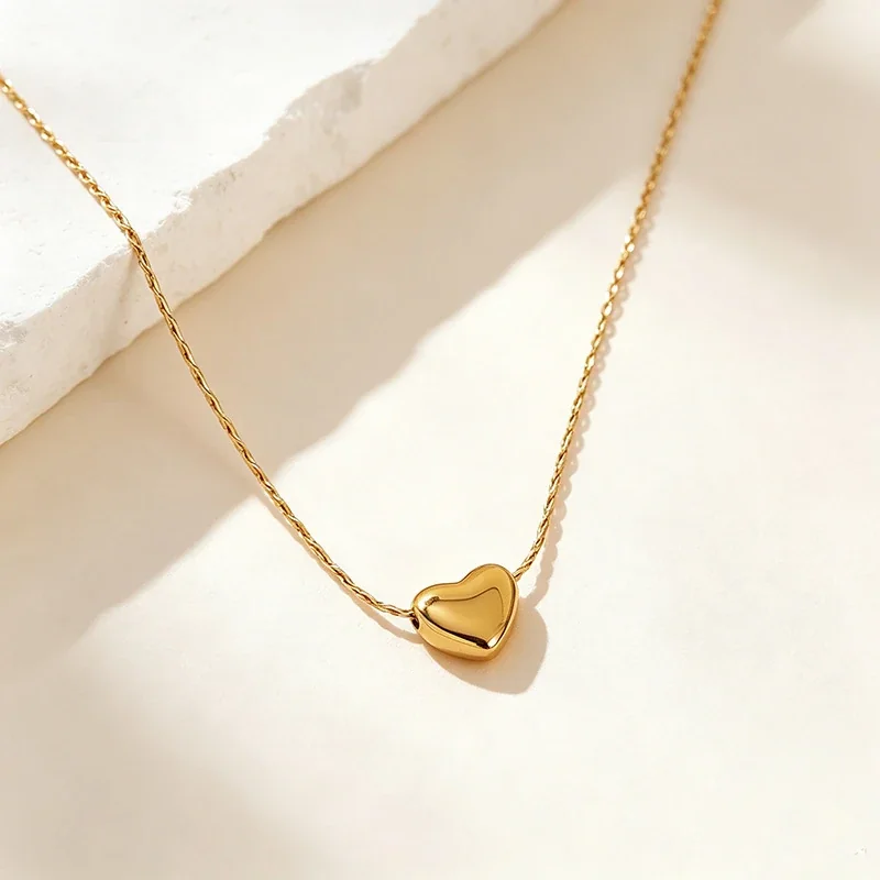 Sculpted 18K Gold-Plated Heart Bamboo Chain Necklace
