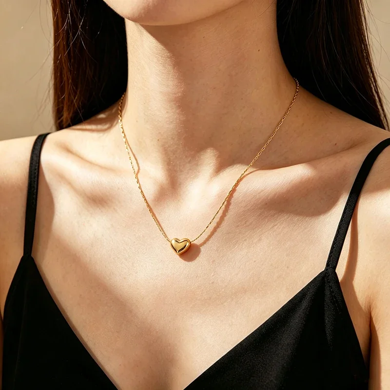 Sculpted 18K Gold-Plated Heart Bamboo Chain Necklace