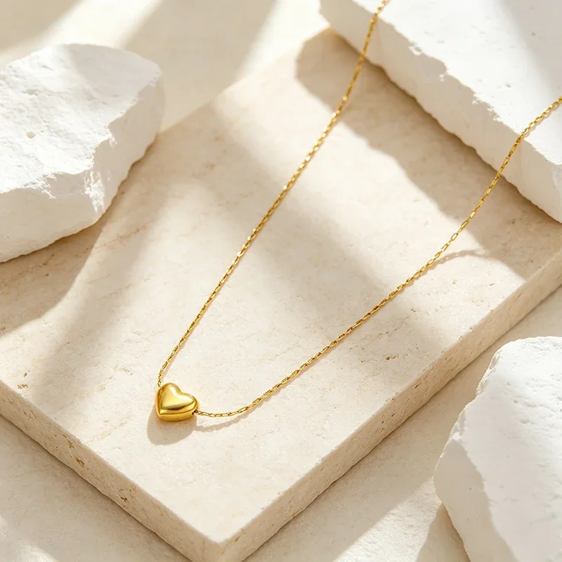 Sculpted 18K Gold-Plated Heart Bamboo Chain Necklace