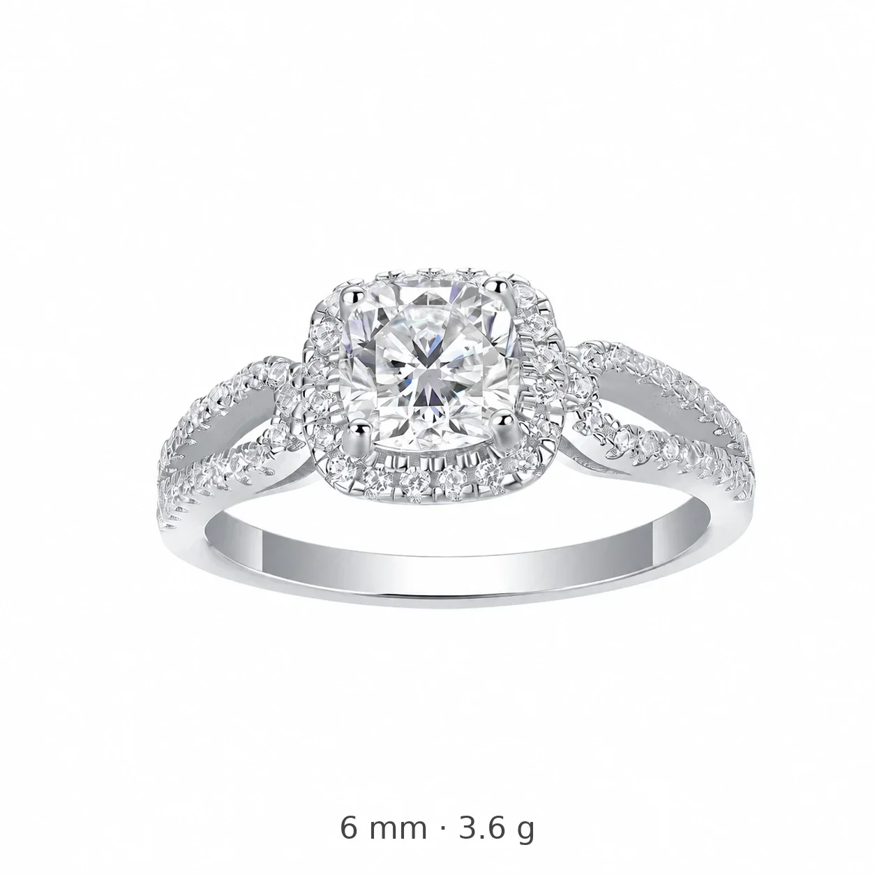 Radiant 925 Sterling Silver Cushion Halo Split-Shank Ring - Silver