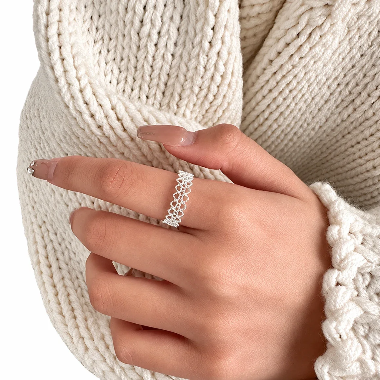 Intricate 925 Sterling Silver Scalloped Lace Open Ring
