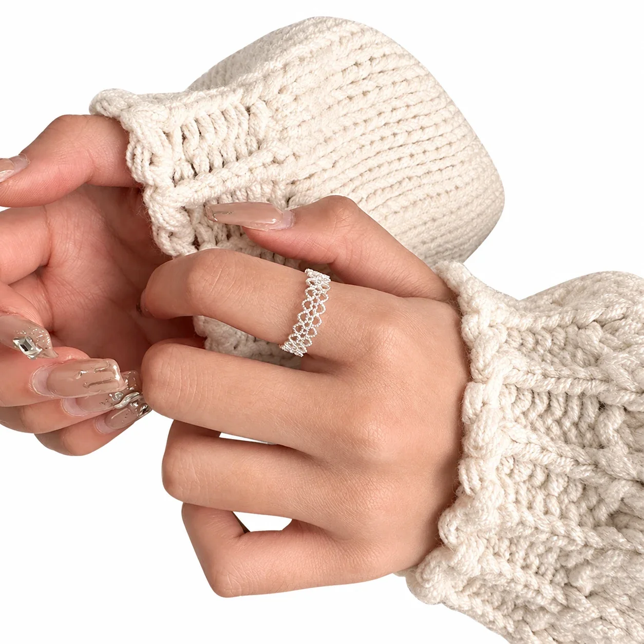 Intricate 925 Sterling Silver Scalloped Lace Open Ring