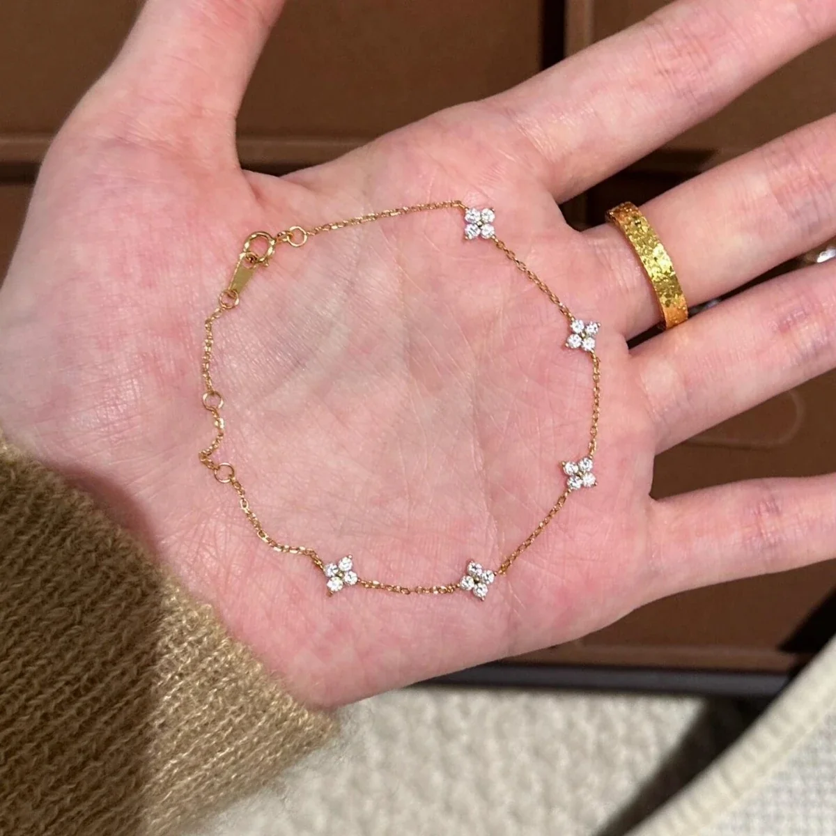 Delicate 925 Sterling Silver Clover CZ Station Bracelet