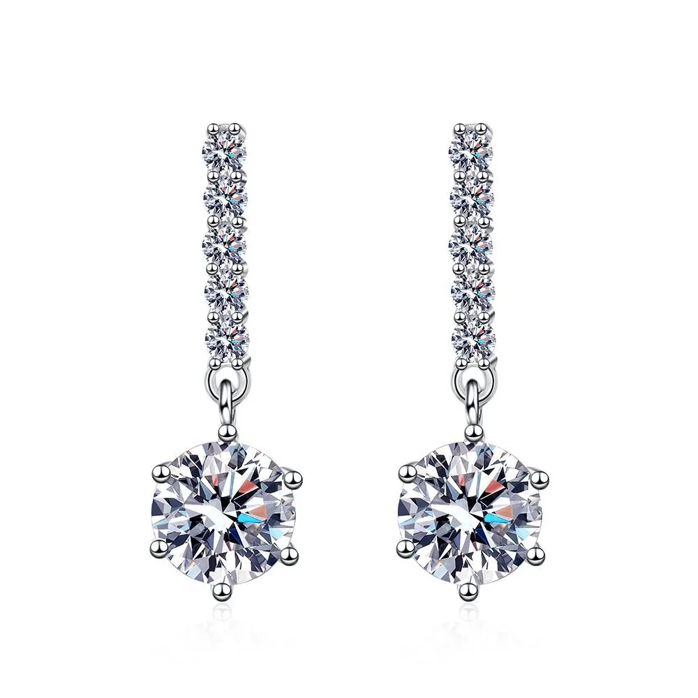 Refined Six-Prong Moissanite Tassel 925 Sterling Silver Drop Earrings