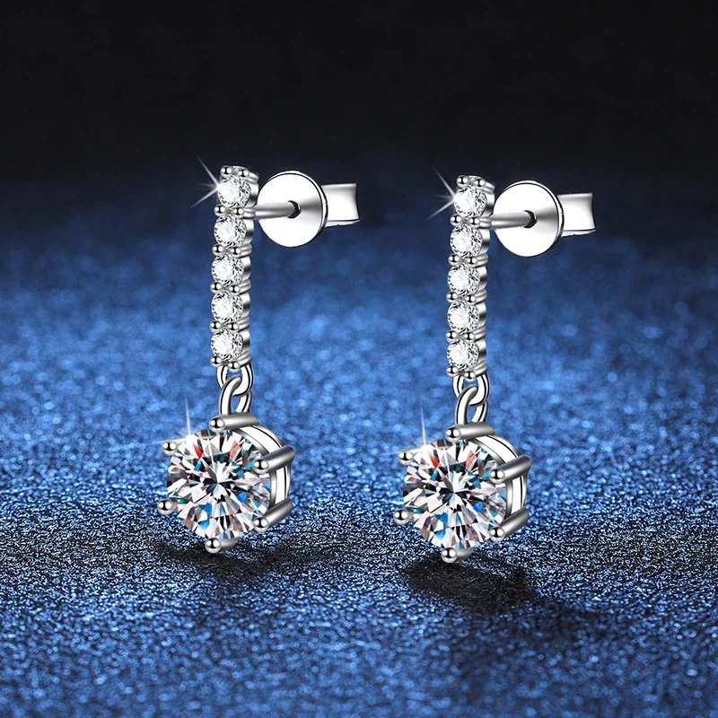 Refined Six-Prong Moissanite Tassel 925 Sterling Silver Drop Earrings