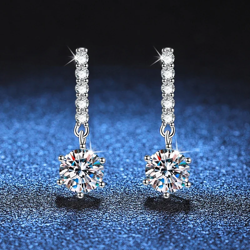 Refined Six-Prong Moissanite Tassel 925 Sterling Silver Drop Earrings
