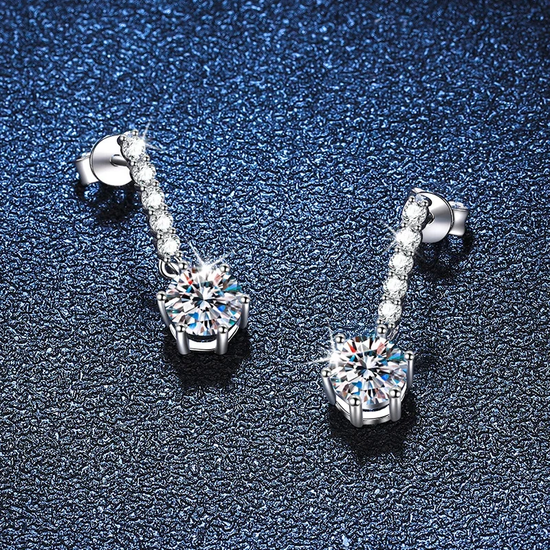 Refined Six-Prong Moissanite Tassel 925 Sterling Silver Drop Earrings