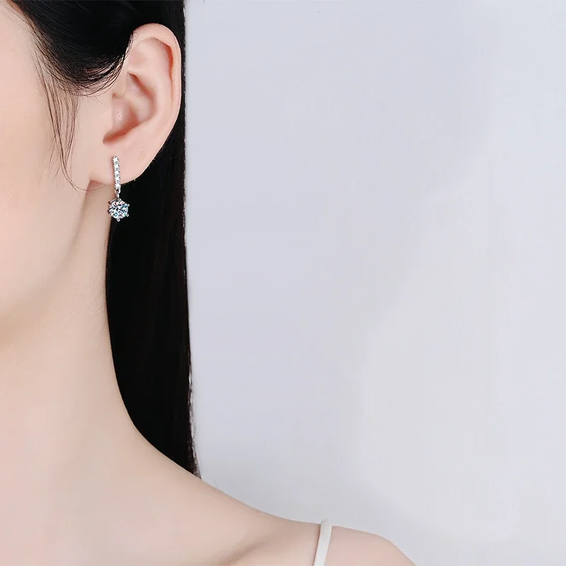 Refined Six-Prong Moissanite Tassel 925 Sterling Silver Drop Earrings