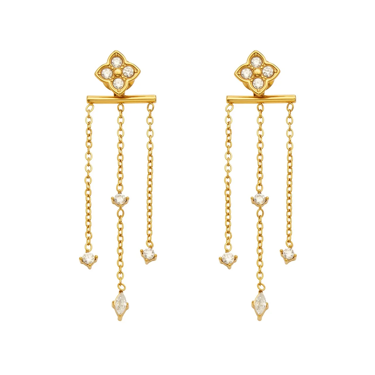 Clover Stud Bar Tassel Stainless Steel Earrings