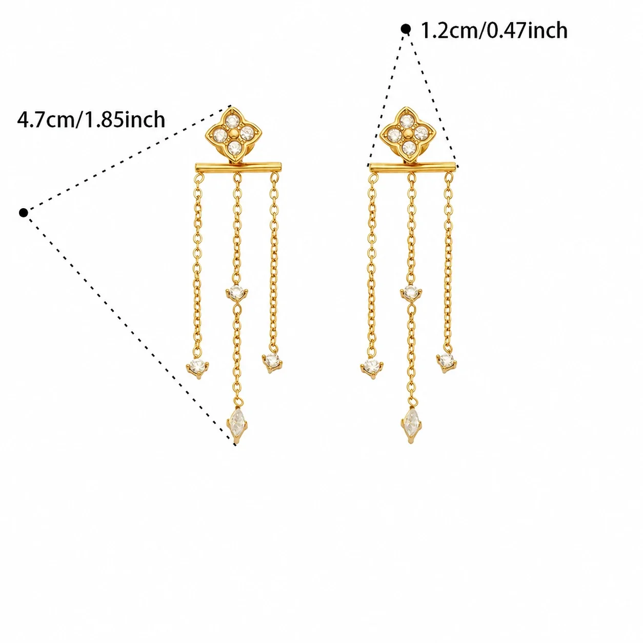 Clover Stud Bar Tassel Stainless Steel Earrings - Gold