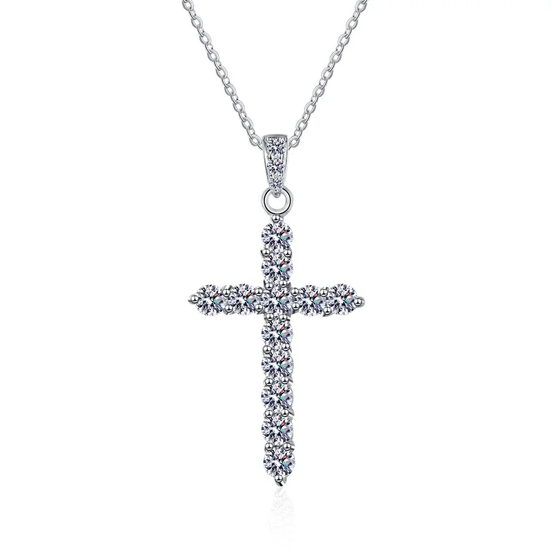 Radiant 925 Sterling Silver Pavé Cross Moissanite Necklace