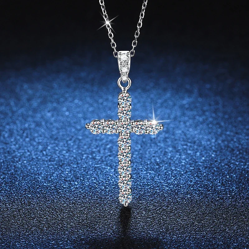 Radiant 925 Sterling Silver Pavé Cross Moissanite Necklace