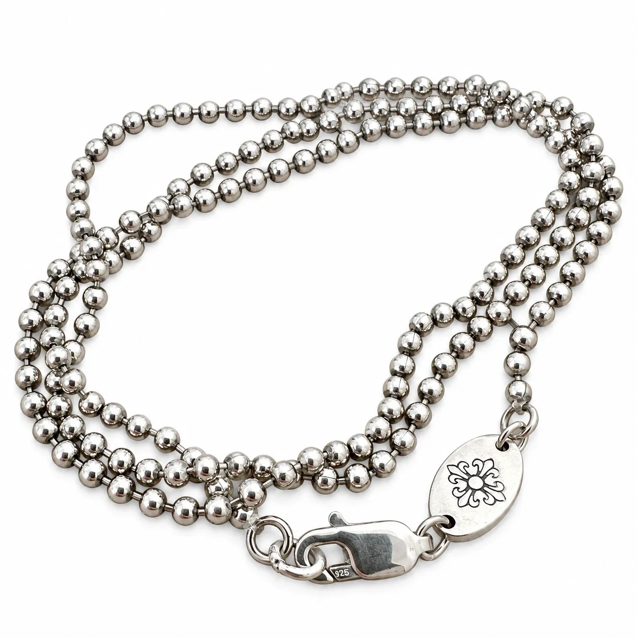 Gothic Skull Cross 925 Sterling Silver Bead Chain Necklace