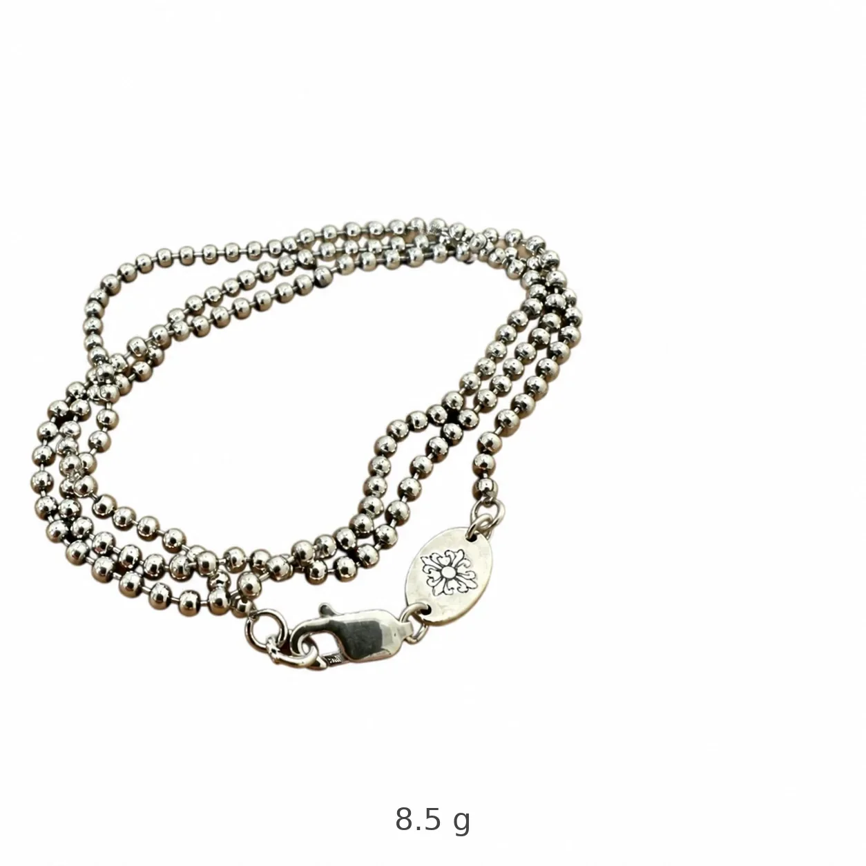 Gothic Skull Cross 925 Sterling Silver Bead Chain Necklace - 50 cm