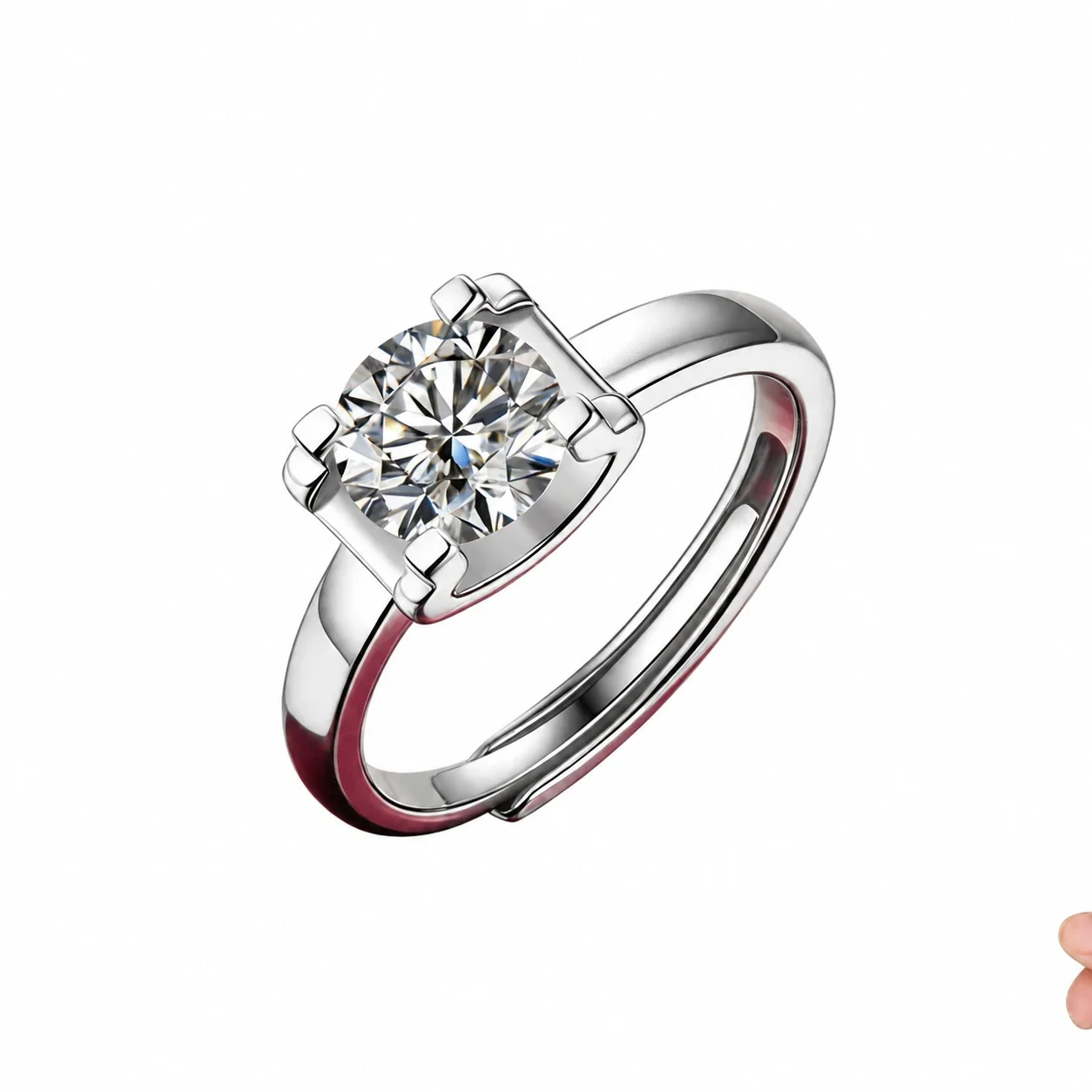 Four-Prong Round Moissanite 925 Sterling Silver Ring