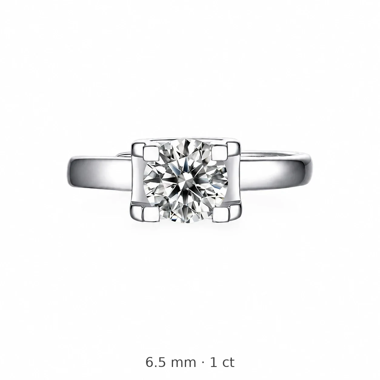 Four-Prong Round Moissanite 925 Sterling Silver Ring - 6.5 mm / 1 ct Moissanite