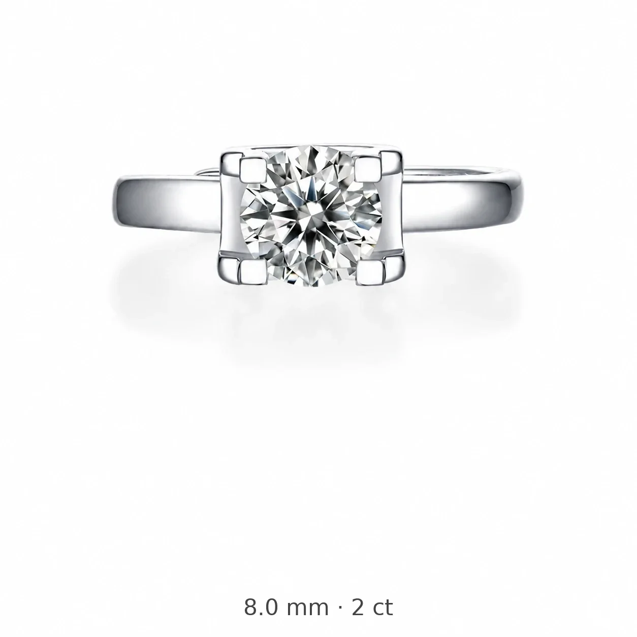Four-Prong Round Moissanite 925 Sterling Silver Ring - 8 mm / 2 ct Moissanite