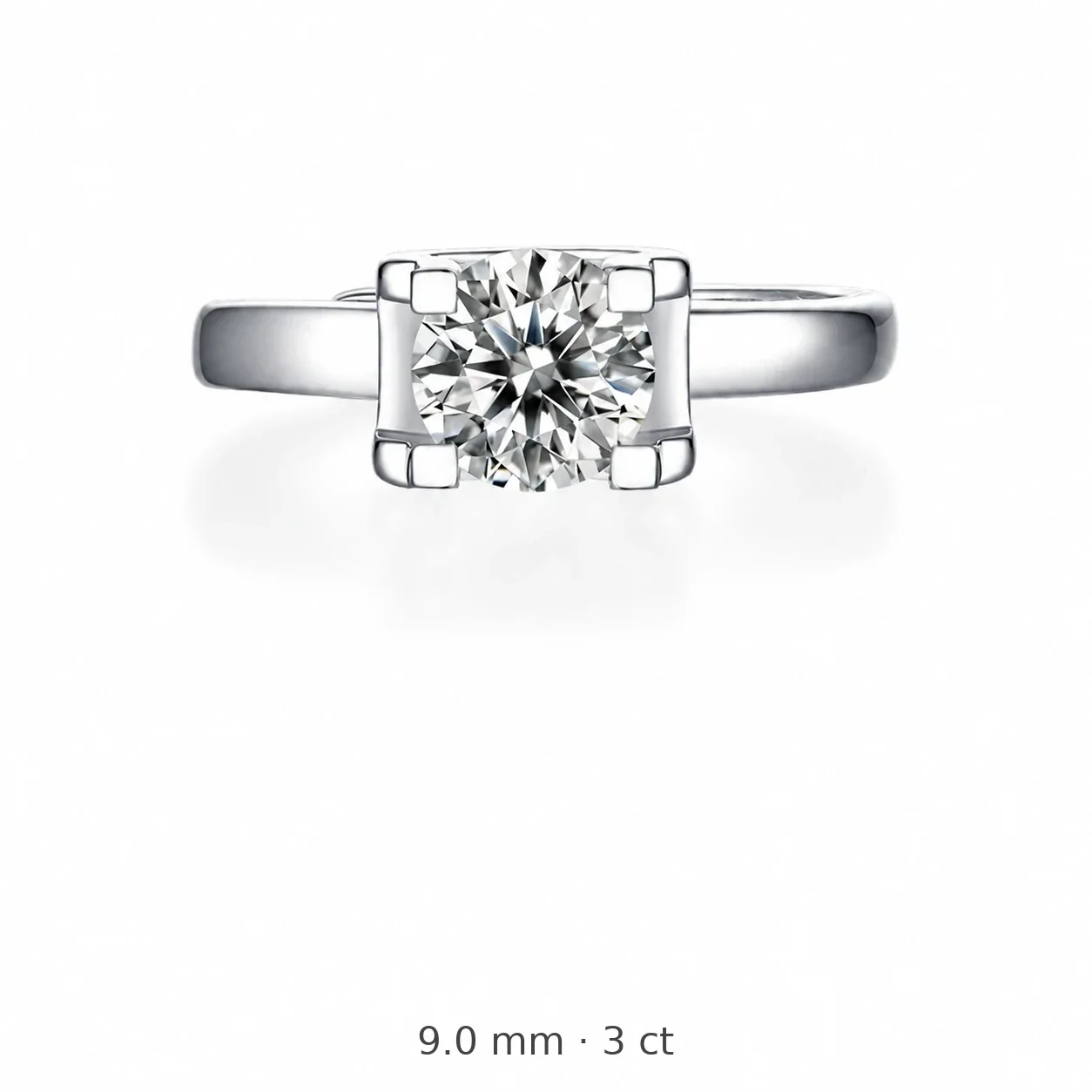 Four-Prong Round Moissanite 925 Sterling Silver Ring - 9 mm / 3 ct Moissanite