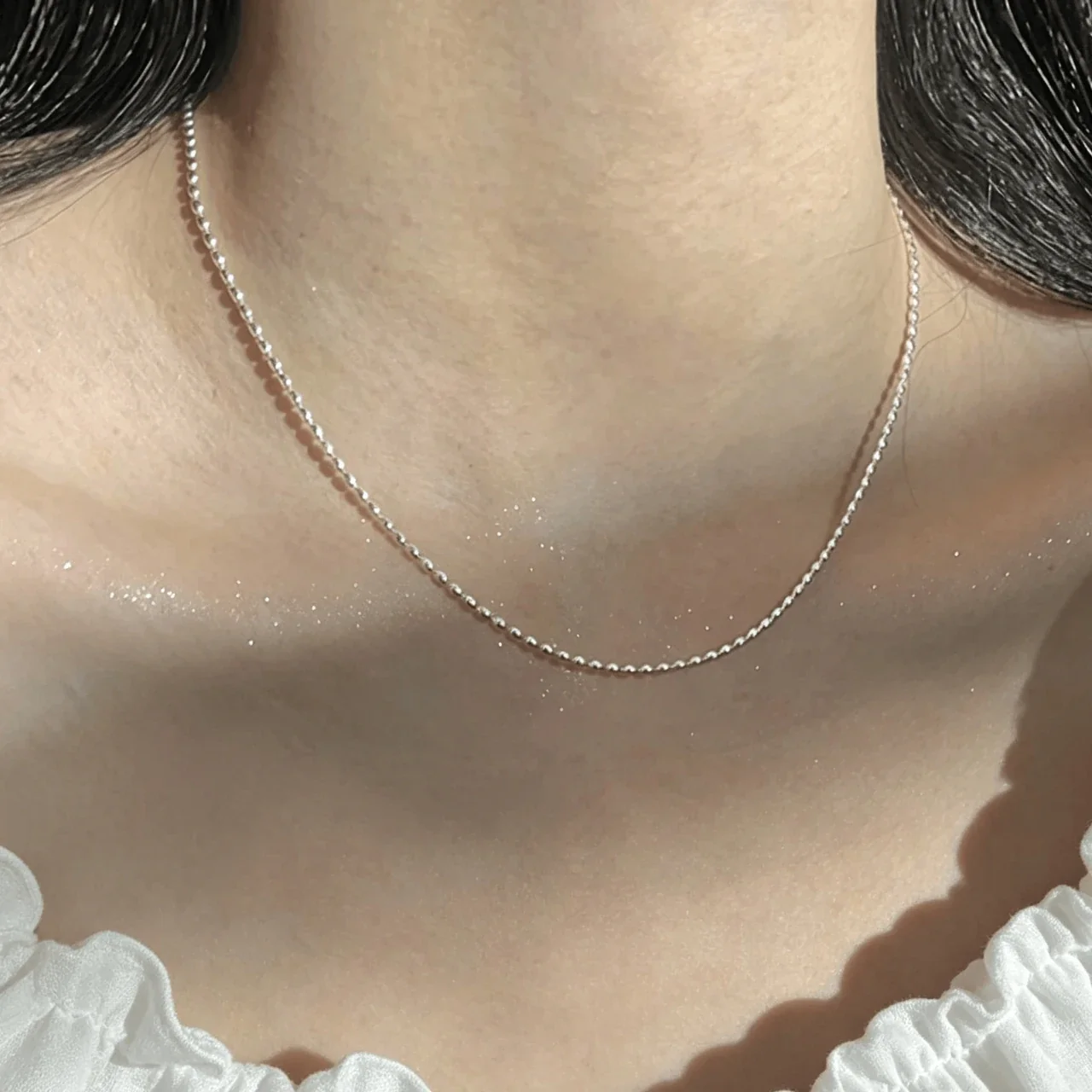 Polished Oval-Bead Adjustable 925 Sterling Silver Chain Necklace