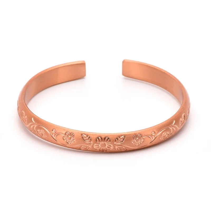 Botanical Copper Open Cuff Floral Engraved Bangle