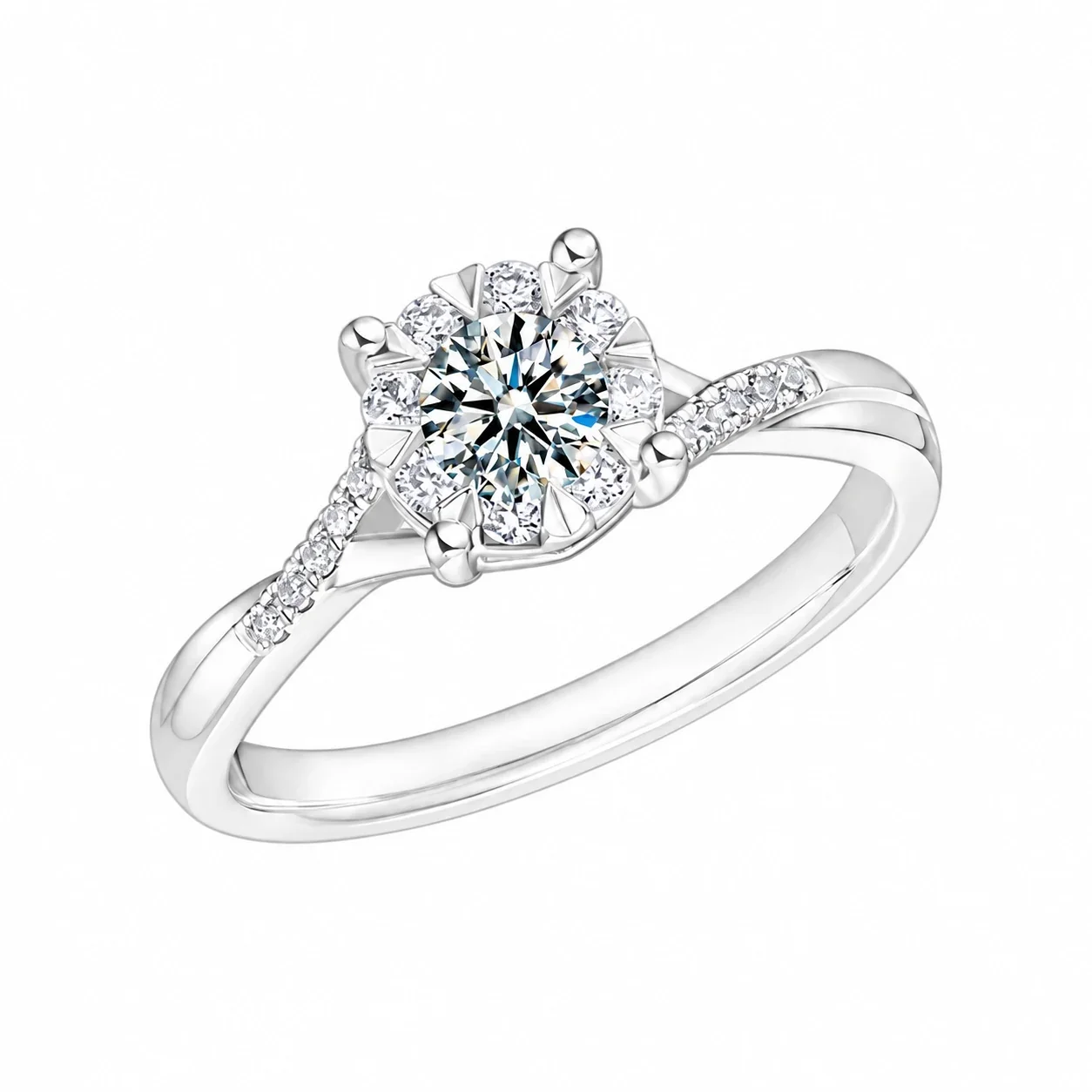 Snowflake Halo 925 Sterling Silver Split-Shank Moissanite Ring