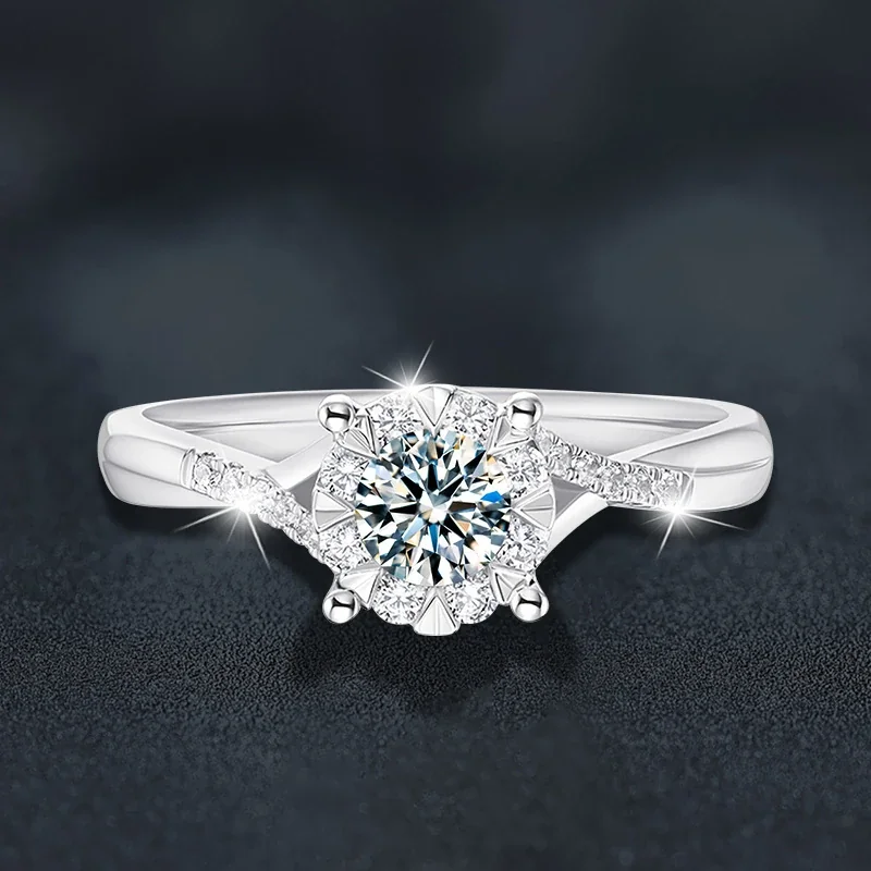 Snowflake Halo 925 Sterling Silver Split-Shank Ring