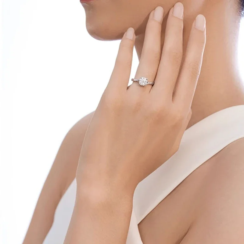 Snowflake Halo 925 Sterling Silver Split-Shank Ring