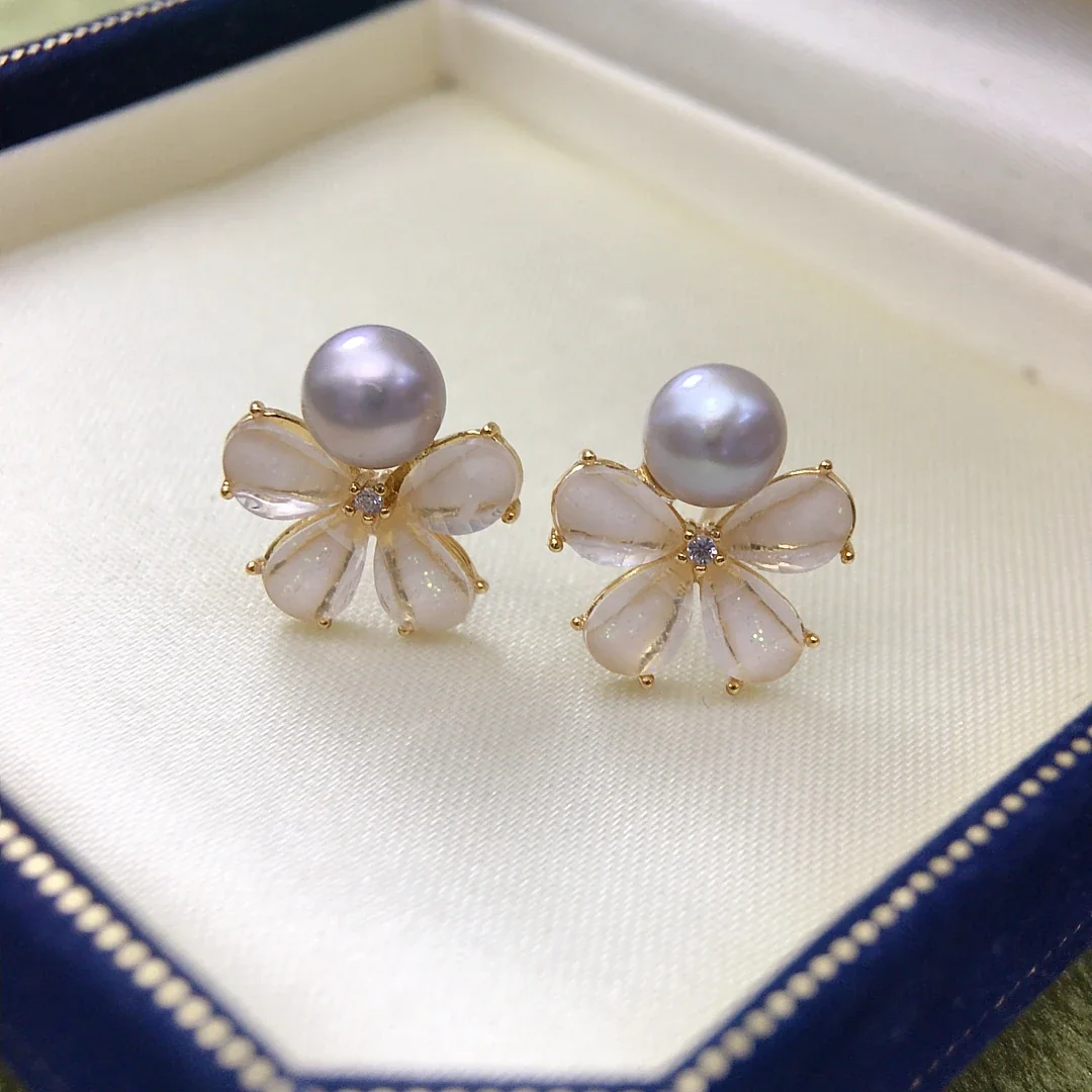 Delicate Gold-Plated Five-Petal Freshwater Pearl Stud Earrings