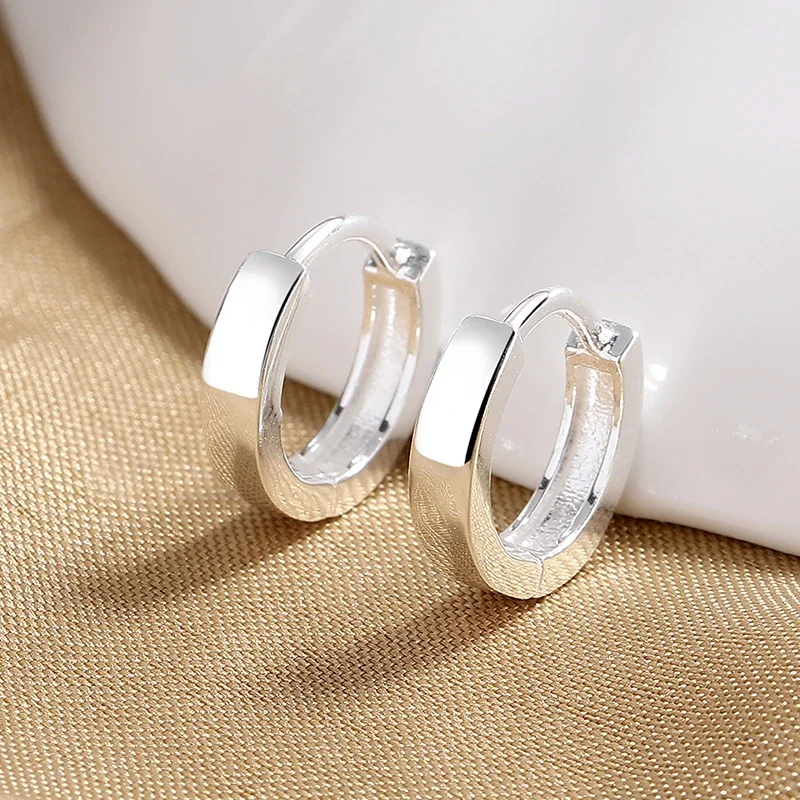 Polished Wide-Band Huggie 925 Sterling Silver Hoop Earrings
