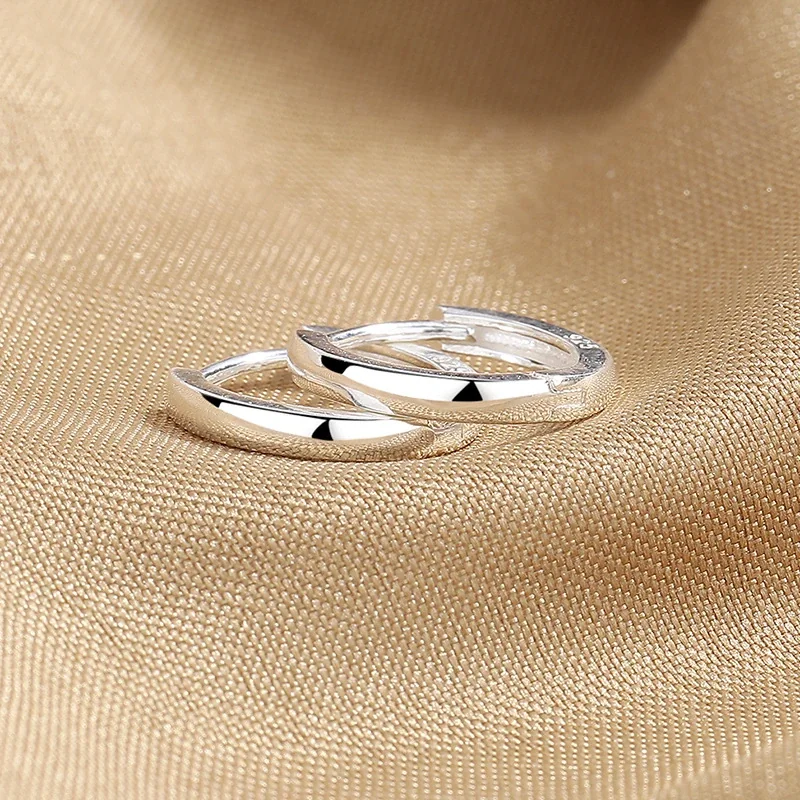 Polished Wide-Band Huggie 925 Sterling Silver Hoop Earrings