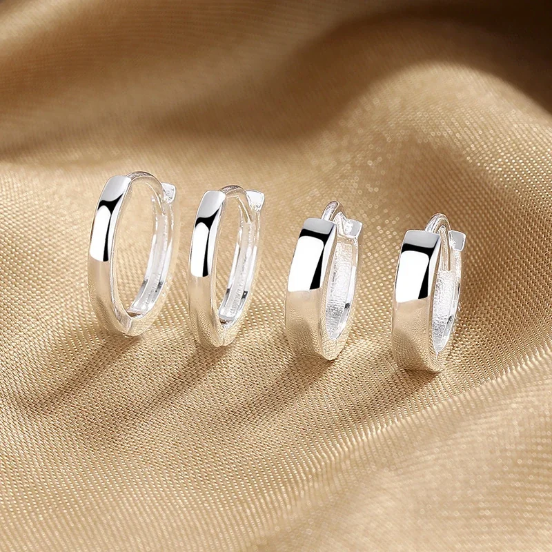 Polished Wide-Band Huggie 925 Sterling Silver Hoop Earrings