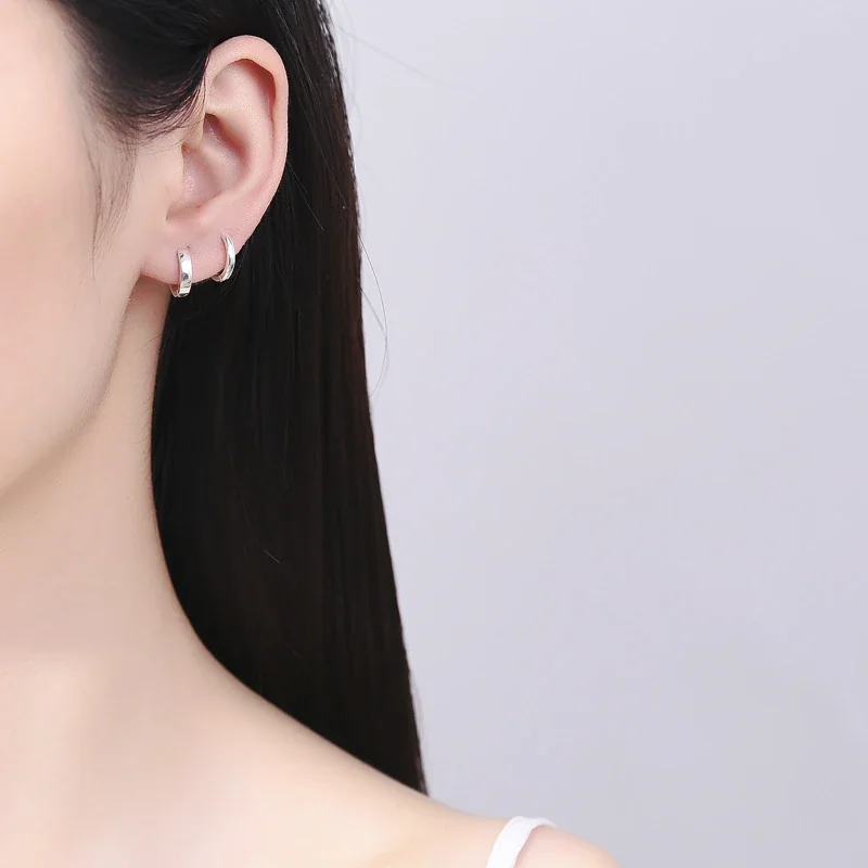 Polished Wide-Band Huggie 925 Sterling Silver Hoop Earrings