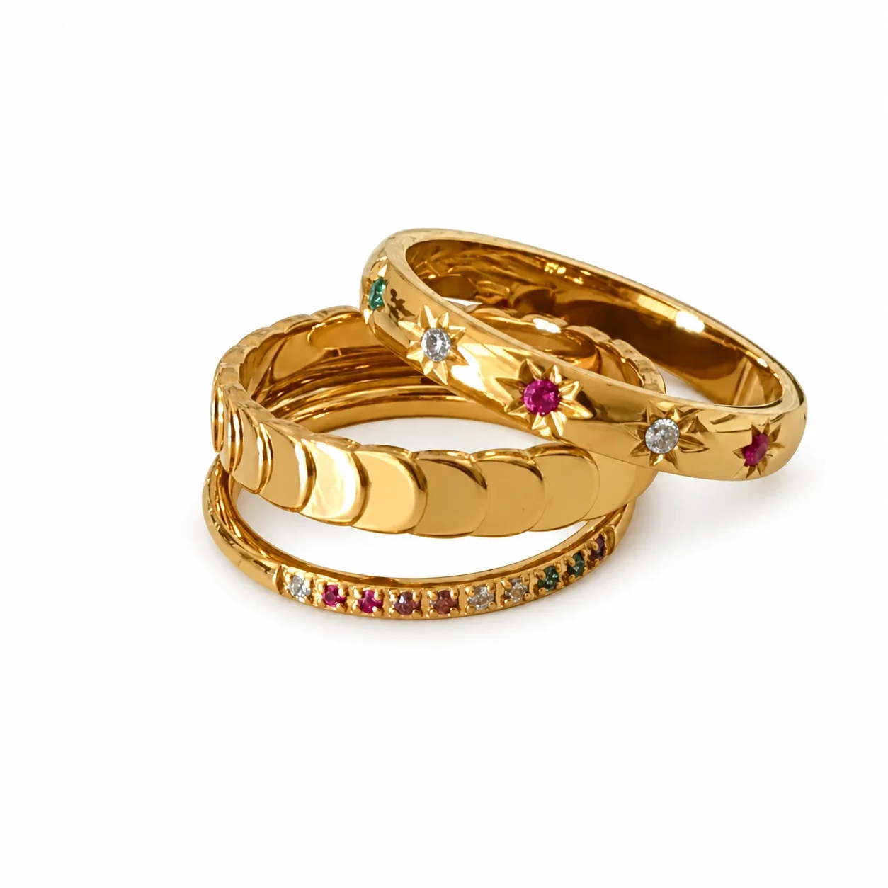 Celestial 18K Gold-Plated Multicolor Stone Band Ring