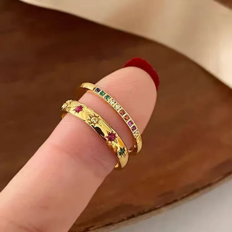 Celestial 18K Gold-Plated Multicolor Stone Band Ring