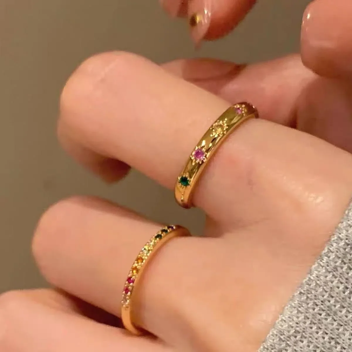 Celestial 18K Gold-Plated Multicolor Stone Band Ring