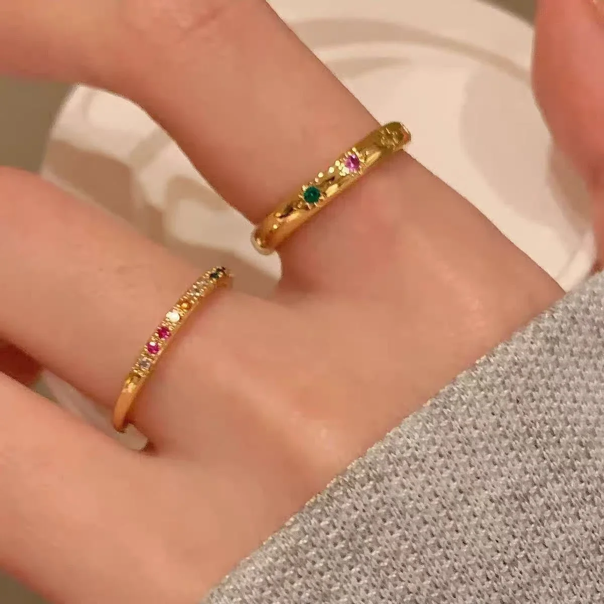 Celestial 18K Gold-Plated Multicolor Stone Band Ring